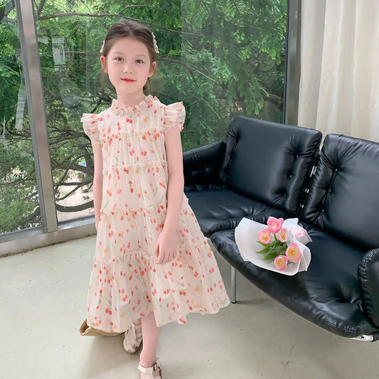 Floral Dress Girl Princess Farm Children's Elegant Dresses Teen Clothes 12 Years Party Summer Girls Clothing Sundress White 7 8
