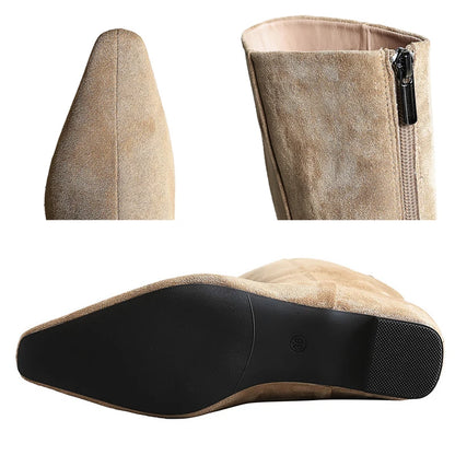 Fashion Women Knee-high Boots Rear Zipper Design High Boots Wedges Long Boots Autumn Winter Shoes Suede Square Head Women Boots