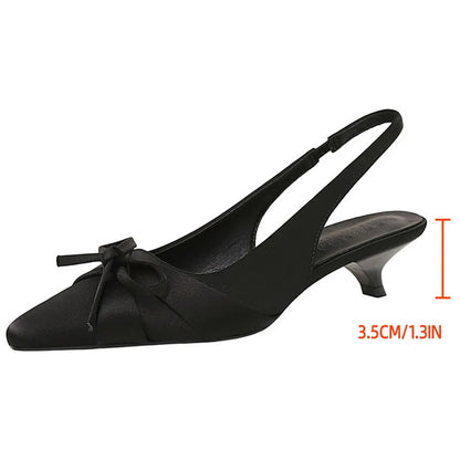 BIGTREE Shoes Silks Satins Women's Sandals Bowknot Kitten Heels Women Shoes Pointed Low Heel Shoes Hollow Out Hook Strap Pumps