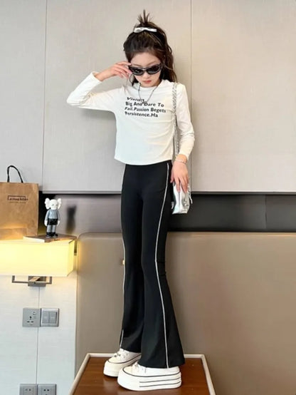 Girls' Bell Bottom Pants 2026 Spring Summer Lightweight Kids' Casual Sporty Pants 5-12 Years