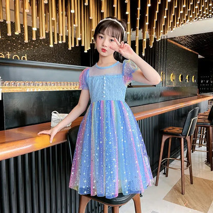 Puffy Dress Rainbow-colored Tulle Girls Holiday 2025 Beautiful Dresses Girls' Casual Kids Korean Children's Clothes Girl 8 Years