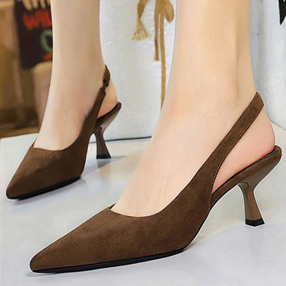 BIGTREE Shoes Kitten Heels 6 CM Suede Women Pumps Pointed Hollow Out High Heels Summer Women Heeled Sandals Comfort Ladies Shoes