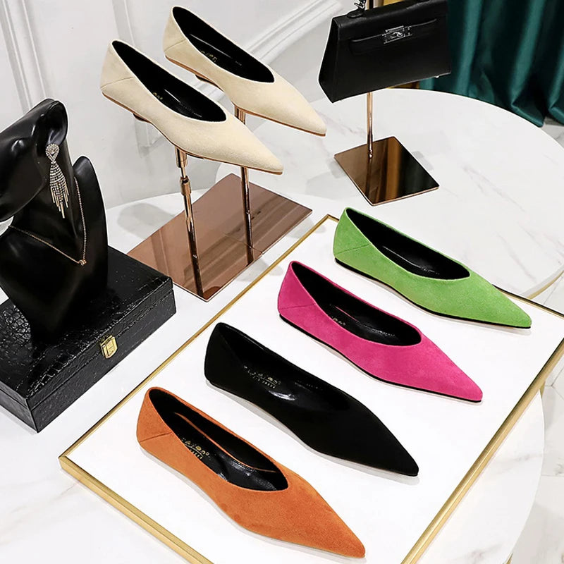 Women 0.5cm Low Heels Leisure Outside Flats Female Fashion Suede Surface Low Heels Lady Sexy Evening Party Slip On Flat Shoes