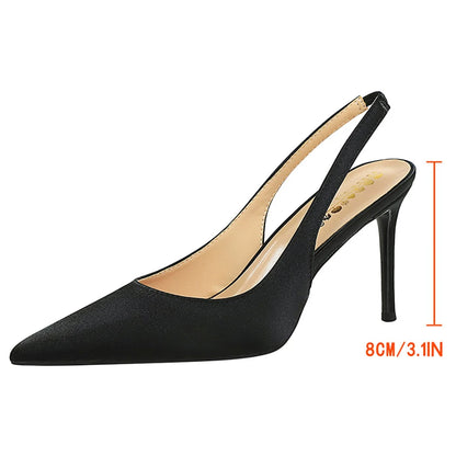 BIGTREE Shoes Satin Stiletto Women Sandals Summer Shoes Pointed High Heels Fashion Women Pumps High-heeled Sandals Ladies Shoes