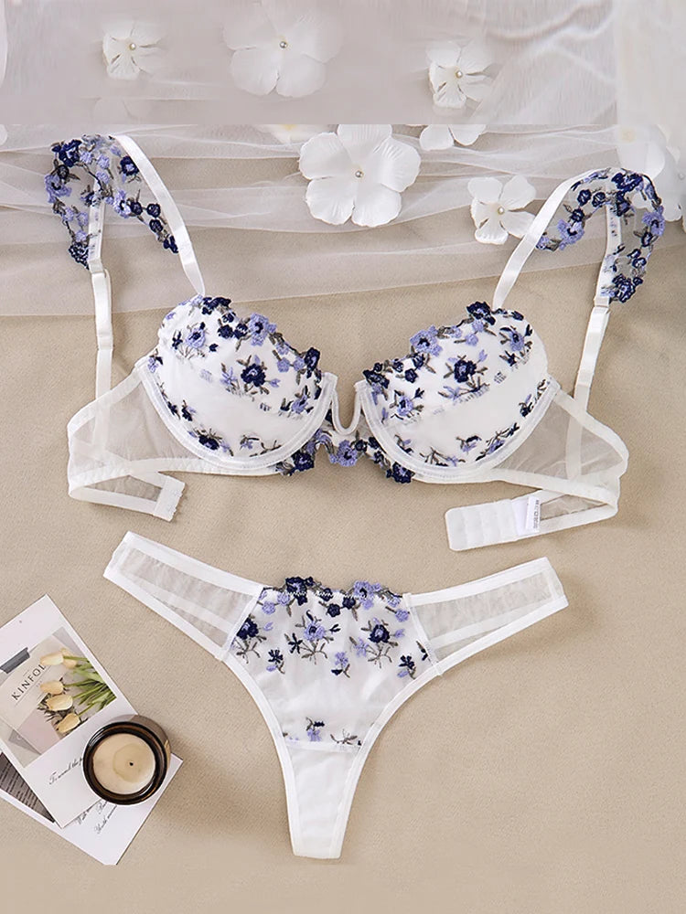 Lingeries Sexy Set Floral Embroidery Push Up Lingerie See through Bra Sets 2pcs Lady Fancy Underwear Delicate Intimate Lingerie