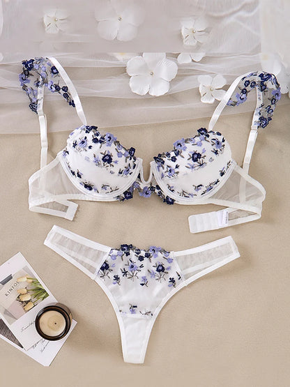 Lingeries Sexy Set Floral Embroidery Push Up Lingerie See through Bra Sets 2pcs Lady Fancy Underwear Delicate Intimate Lingerie