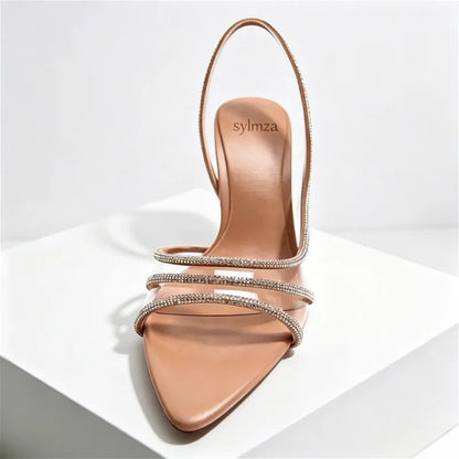 Shiny Crystal Decoration Slingback Heels Women Fashion Transparent PVC Stiletto Sandals Elegant Pointed Toe Wedding Bridal Shoes