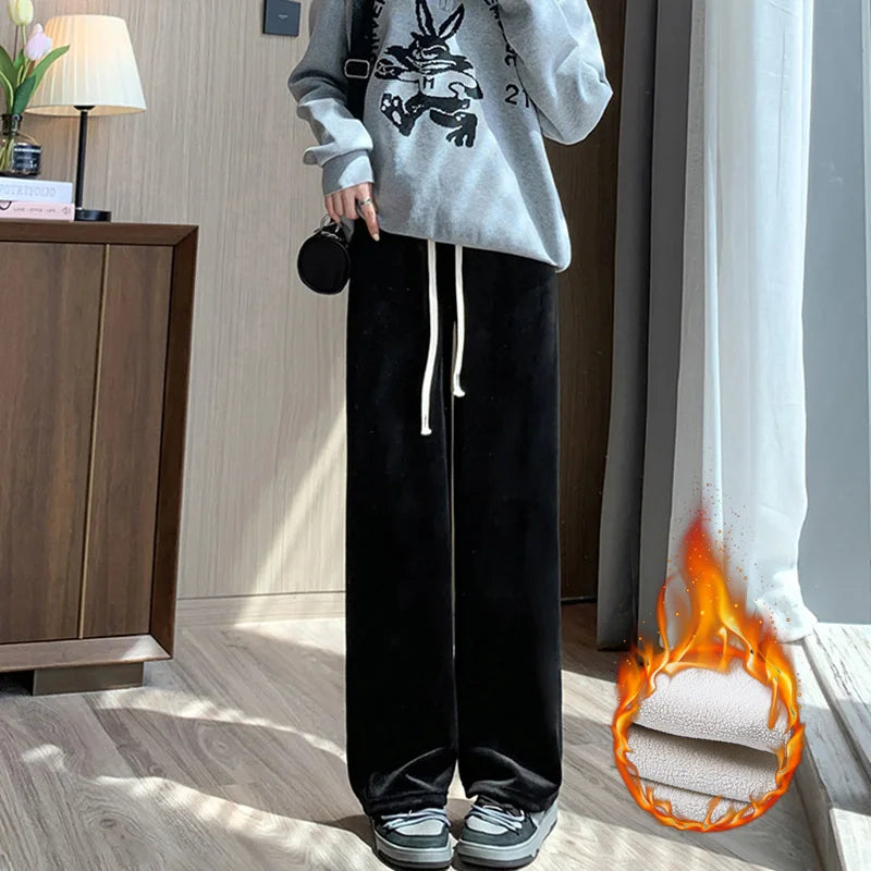 Women Long Pants Spring Autumn Women Elastic Waist Straight Long Wide Leg Pants Casual Female Long Pants Trousers