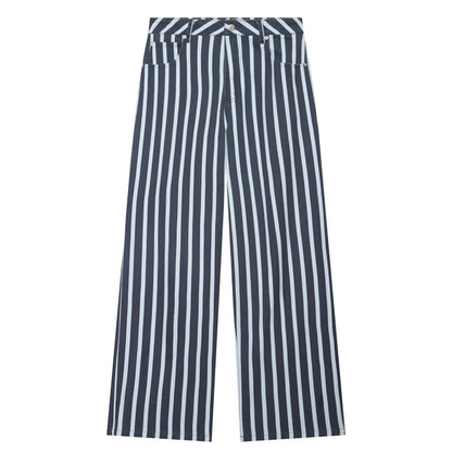 HXAO Striped Denim Pants Women's Pants Summer 2026 Baggy Wide Leg Mid Waist Jeans Office Wear Women Chic Loose Straight Trousers