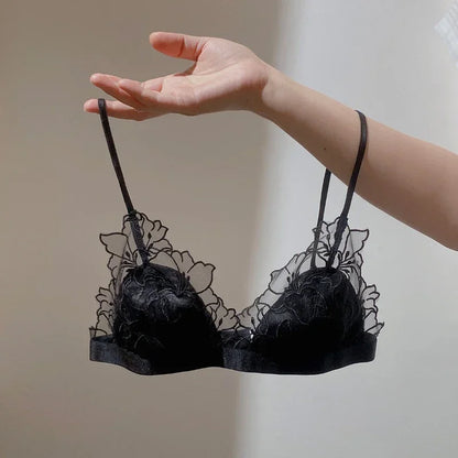BANERDANNI Pure Desire Victoria French Lace Embroidered Lingerie Women's Thin Cup Triangle Cup Bra Set Comfortable No Underwire