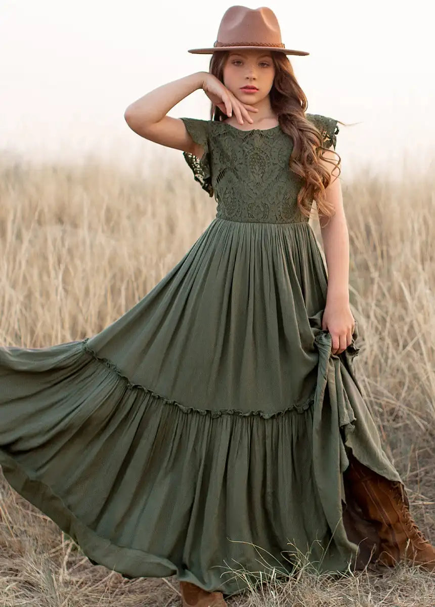 3-14 years Girls Lace Bohemia Long Dresses Baby Kids Flower Wedding Princess Party Dress Vestidos Costume Children Clothing