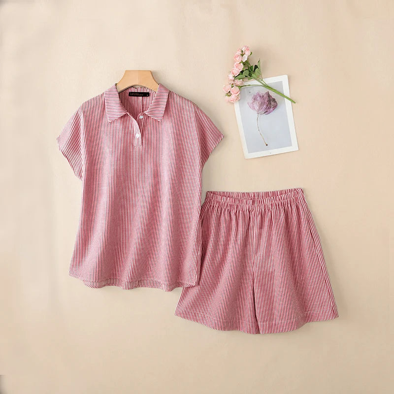 2026 ZANZEA Summer  Short Sleeve Shirt Short Sets Casual Holiday Striped Outfits Women 2 Pieces Sets Stylish OL Work Tracksuit