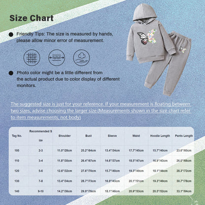 Kids Soft Casual Workout Outfit Girls Cute Butterfly Print Outfit Tracksuit Long Sleeves Hoodie with Pants Outdoor Sports Wear