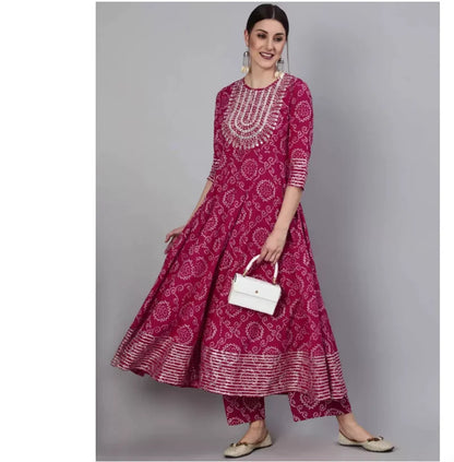 Indian Pure Cotton Rose Red Printed Women's 3-Piece Set for Spring and Summer