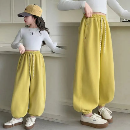 Girls' Harem Joggers Spring Autumn Loose Fit All Match Casual Sporty Pants with Ankle Cuff Breathable Fabric Adjustable Cuffs
