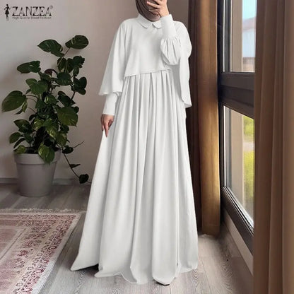 Modest Muslim Sets Fashion 2PCS Poncho Blouse Dress Sets ZANZEA Ramadan Hijab Outfits Women 2 Pieces Sets Long Sleeve Tops Suit