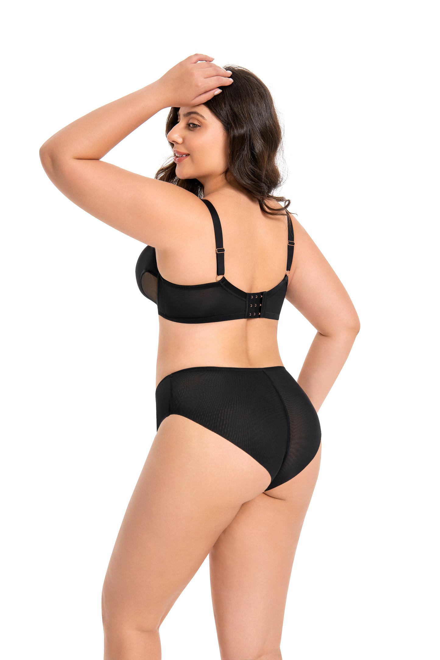 Women Plus Size Minimizer Sheer Mesh Bra And Panty Set Underwire Full Coverage Big Cup D E F G H I Curvy Lingerie 2 Pieces D