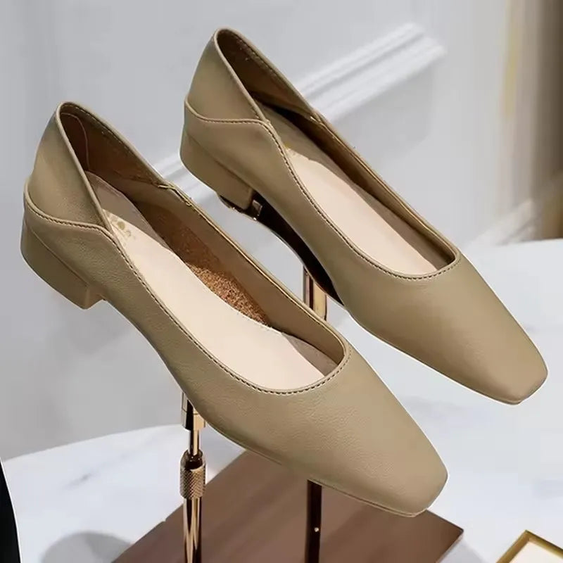 Fashion Low-Heel Women Shoes Versatile Square Head Women Mules Two Pairs Of Soft Leather Loafer High-Quality Heels 6 Colour