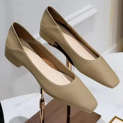 Fashion Low-Heel Women Shoes Versatile Square Head Women Mules Two Pairs Of Soft Leather Loafer High-Quality Heels 6 Colour