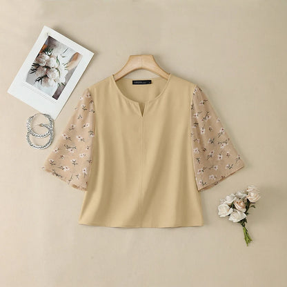 ZANZEA Women's Elegant Floral Chiffon Patchwork Blouses V-Neck 3/4 Sleeve Loose Tops 2026 Summer Daily Casual Blusas de Mujer