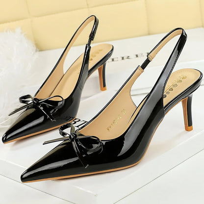 Large Size 43 Women Pumps Patent Leather High Heels Ladies Shoes Bow Decoration Heeled Sandals Women Shoes Summer Stiletto Heels