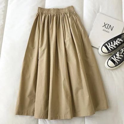 Women's White High Waist Long Skirt A-Line Knee-Length Casual Elegant with Pockets Pleated Fashion for Autumn