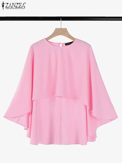 ZANZEA Spring Solid Party Work Dress Sets 2pcs Women Outfits Fashion Poncho Blouse Pleated Sundress Elegant Loose Matching Sets