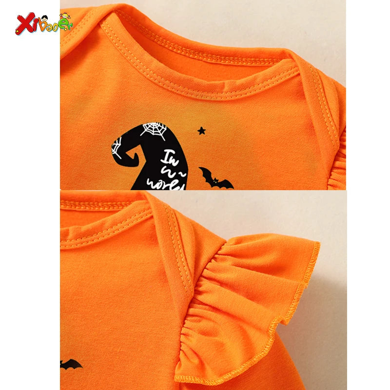 Halloween Outfit One Little Pumpkin Name My First Halloween Baby Girl 1st Ruffle Long Sleeve Romper Tutu Skirt Set Party Costume