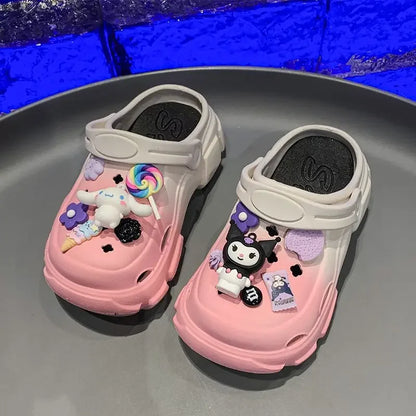 Kuromi Summer Children Slippers Girls Soft Comfortable Slippers Women's Cute Cut-Outs Casual Versatile Outside Beach Sandals