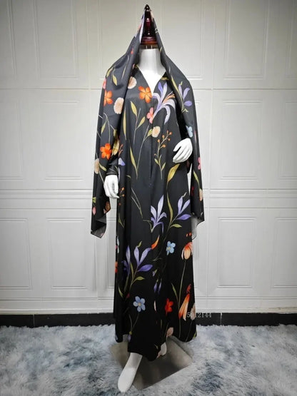 Eid Scarf Abaya Women 2 Piece Set Elegant Muslim Jalabiya Long Cardigan Dress Dubai Style Morocco Caftan for Ramadan Party Arab