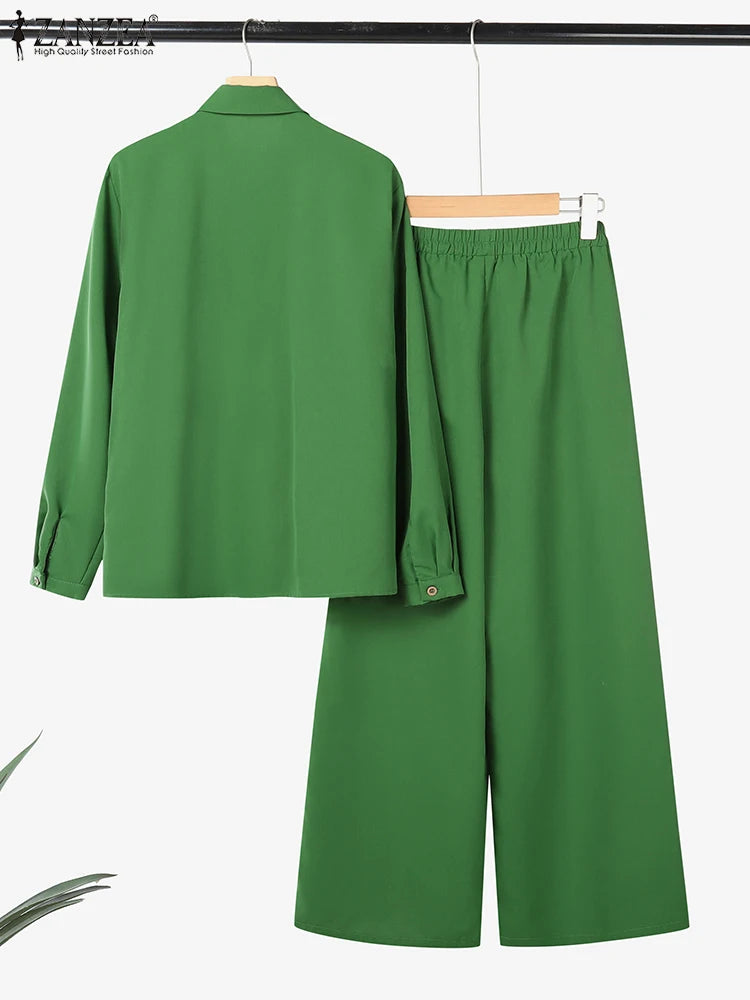 Fashion Autumn 2 Pieces Sets Women Outfits 2025 ZANZEA Casual Long Sleeve Shirt Trousers Suit Elegant Solid OL Work Tracksuits