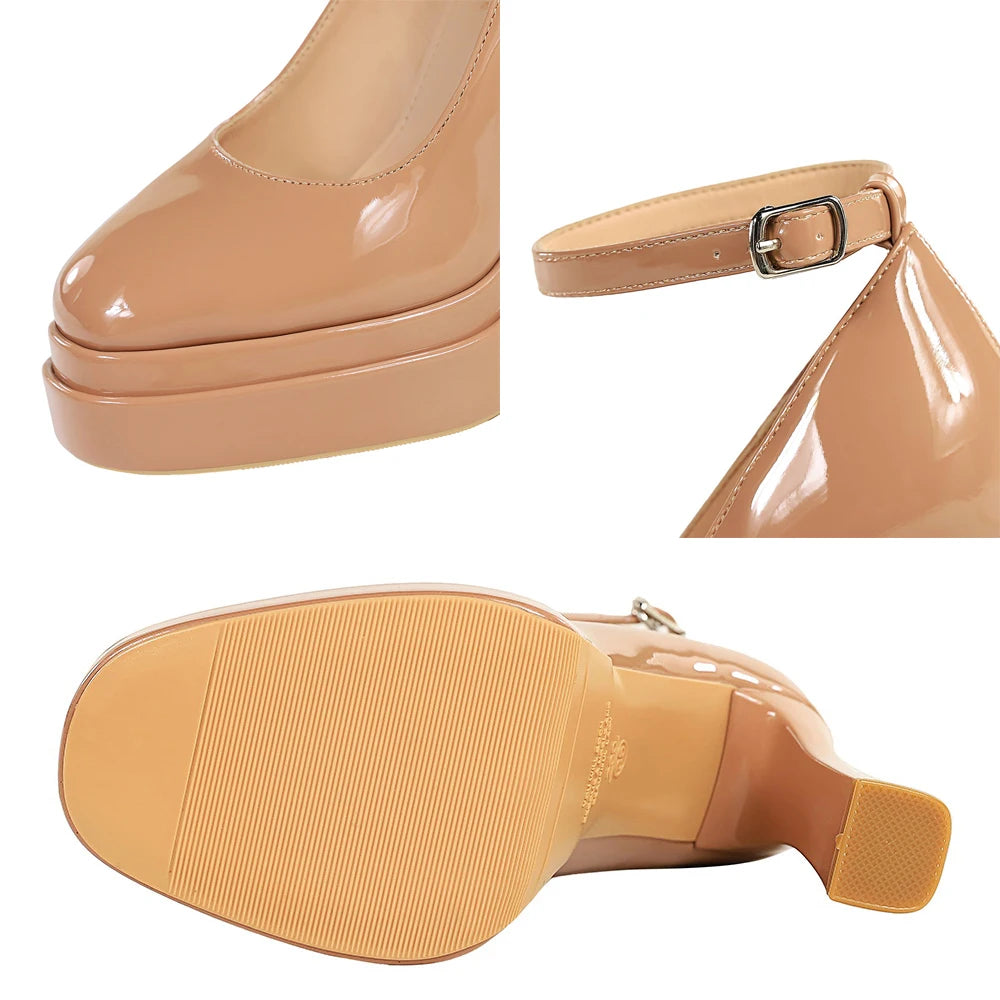 2026 New Double Layer Platform Heels Women Shoes Patent Leather Women Pumps Chunky Heel 11.5 cm Ladies Shoes Sexy Party Shoes
