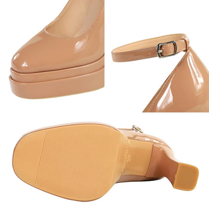 2026 New Double Layer Platform Heels Women Shoes Patent Leather Women Pumps Chunky Heel 11.5 cm Ladies Shoes Sexy Party Shoes