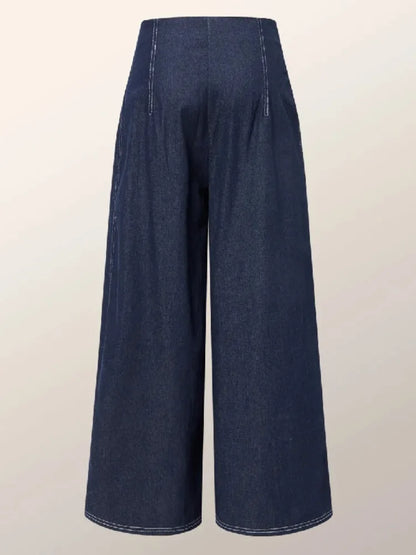 Missuoo Women's Denim Blue High Waist Pants 2025 Stylish Wide Leg Full Length Pleated Trousers Autumn Casual Streetwear Pants