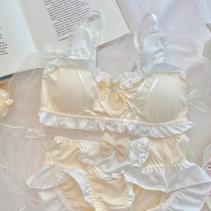 Japanese Cute Girl Lace Bra Set Hollow Sexy Sweet Rimless Underwear Bras for Women