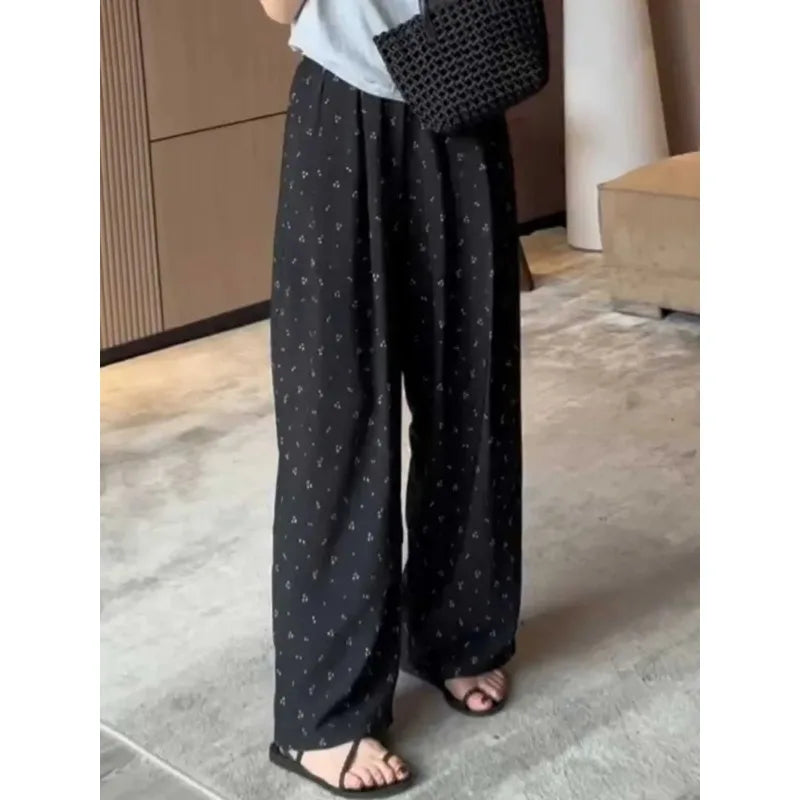 Women's Floral Print High Waist Wide Leg Pants Loose Casual Summer Trousers
