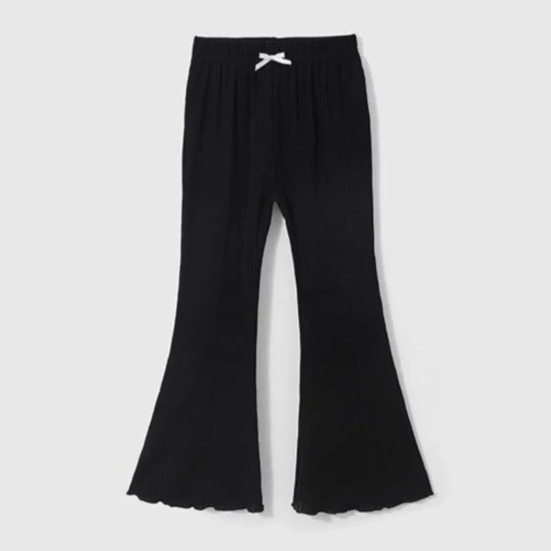 Girls' Summer Lightweight Bell Bottom Pants with Bow Height Enhancing Versatile Casual Pants for Kids Stylish and Comfortable