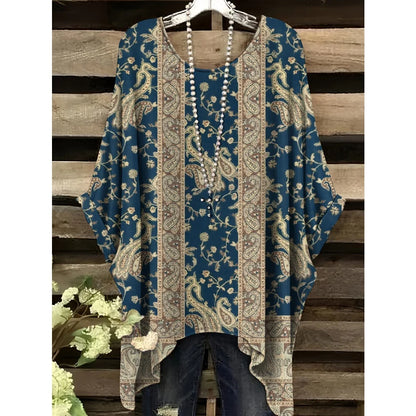 Bohemian Floral Tunic Plus Size Women's Bohemian Floral Print Tunic T-Shirt Short Sleeve Round Neck Casual Top Vibrant 2025