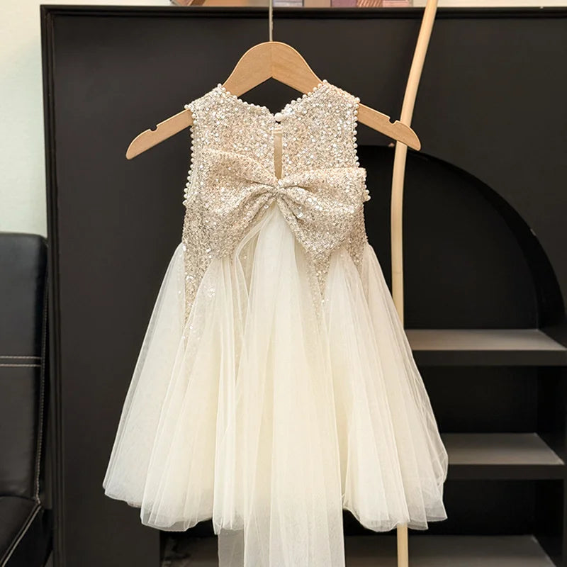 Girls Sequined Dress New Princess Puff Dress Kids Birthday Party Mesh Gown Ball Children Clothes Teen Fashion Vestidos 2-10 Year