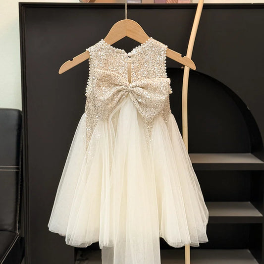 Girls Sequined Dress New Princess Puff Dress Kids Birthday Party Mesh Gown Ball Children Clothes Teen Fashion Vestidos 2-10 Year