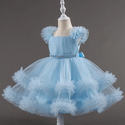 Fashion Solid Color Princess Dress for Girls Lace Mesh Sleevelss Children Girls Party Dress Summer Girl Dresses 1-7 Years