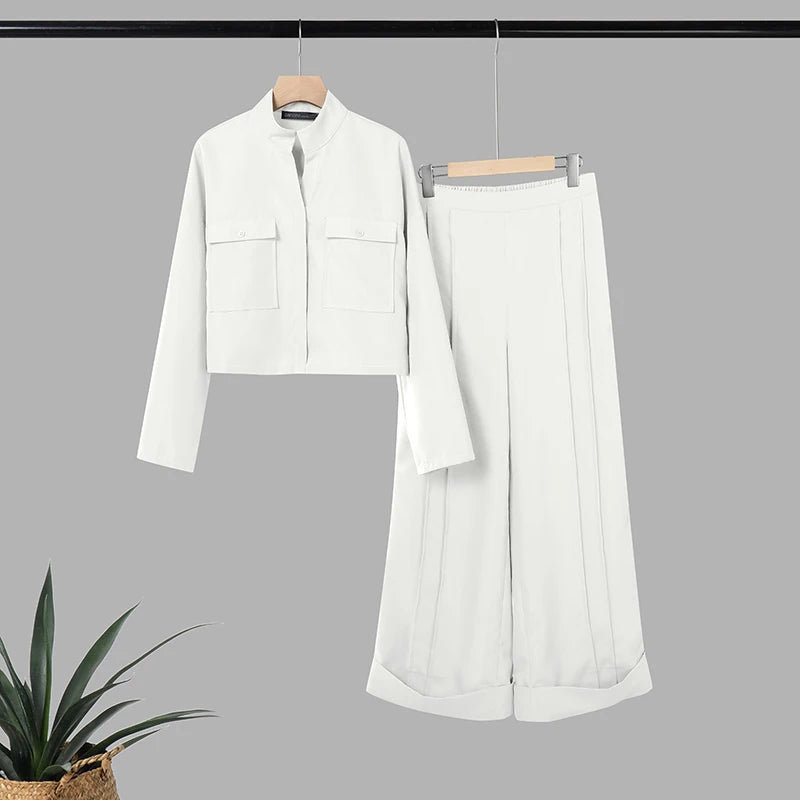 ZANZEA 2026 Spring Outfits Stand Neck Long Sleeve Tops Pant Sets Stylish Solid OL Work Tracksuit Women 2 Piece Sets Streetwear