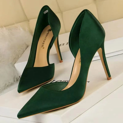 BIGTREE Shoes Sexy Woman Pumps Black Blue Sliver Women Heels Silk High Heels Women Shoes Stiletto Heels 9.5 Cm Ladies Shoes