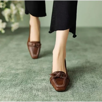 New retro women's fashion square toe high heels 2025 spring and summer women's butterfly decorative office girl mid-heeled shoes