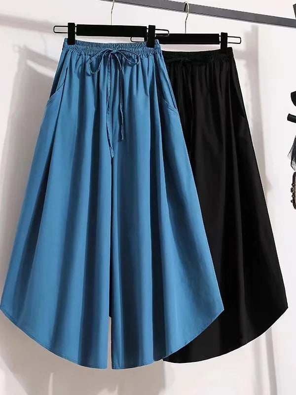 plus Size High Waist Wide Leg Pants Thin Summer Casual Nine Points for plus Size Women Comfortable Breathable Skin-Friendly