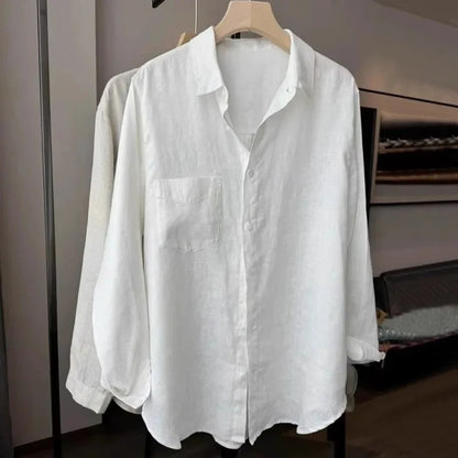 Loose Fit Linen Shirt Set Women Summer Thin Sun Protection Casual Wide Leg Pants Two Piece Suit Comfortable Breathable