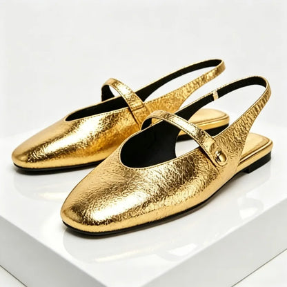 Luxury Metal Grain Design Flat Sandals Women Fashion Gold Silver Slingback Slippers for Girls Cute Summer Comfortable Beach Shoe