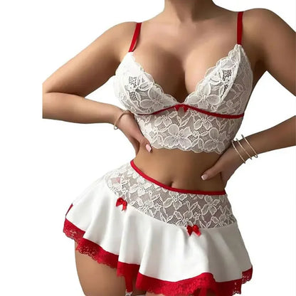 Hot Cosplay Uniform Open Bra Fantasy Miniskirt Nightwear Garter Bra Sets Sexy Costumes Women's Outfit Lingеrie Set Exotic