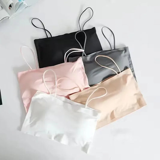 Seamless Tube Top Camisole Bra for Women, Padded Wireless Crop Top Underwear with Beauty Back, Comfortable & Soft
