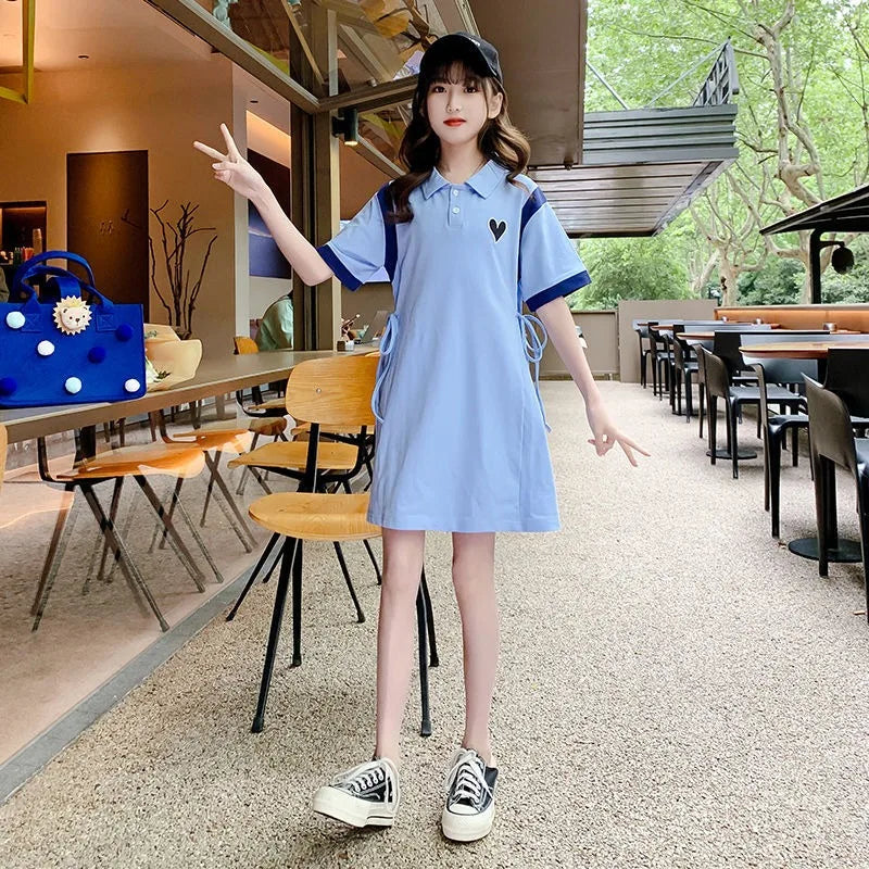 T-shirt Dress Loose Straight Skirt for Medium To Large Kids Girls Clothes From 8 12 Years Old Dresses Girl Summer Pink Teenage 7